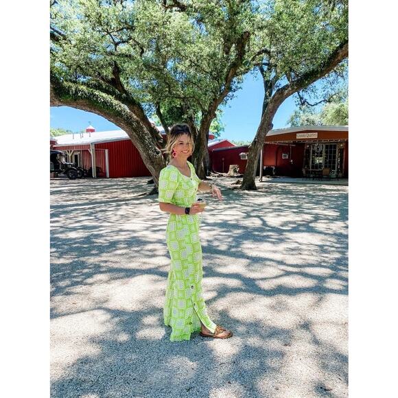 THE ODELLS Neon Green Tropical Linen Blend Loose Wide Leg Anna Pant Size Small - Picture 2 of 14